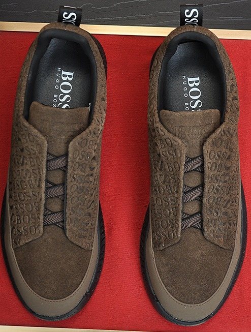 Hugo Boss Brown Textured Slip-On Sneakers