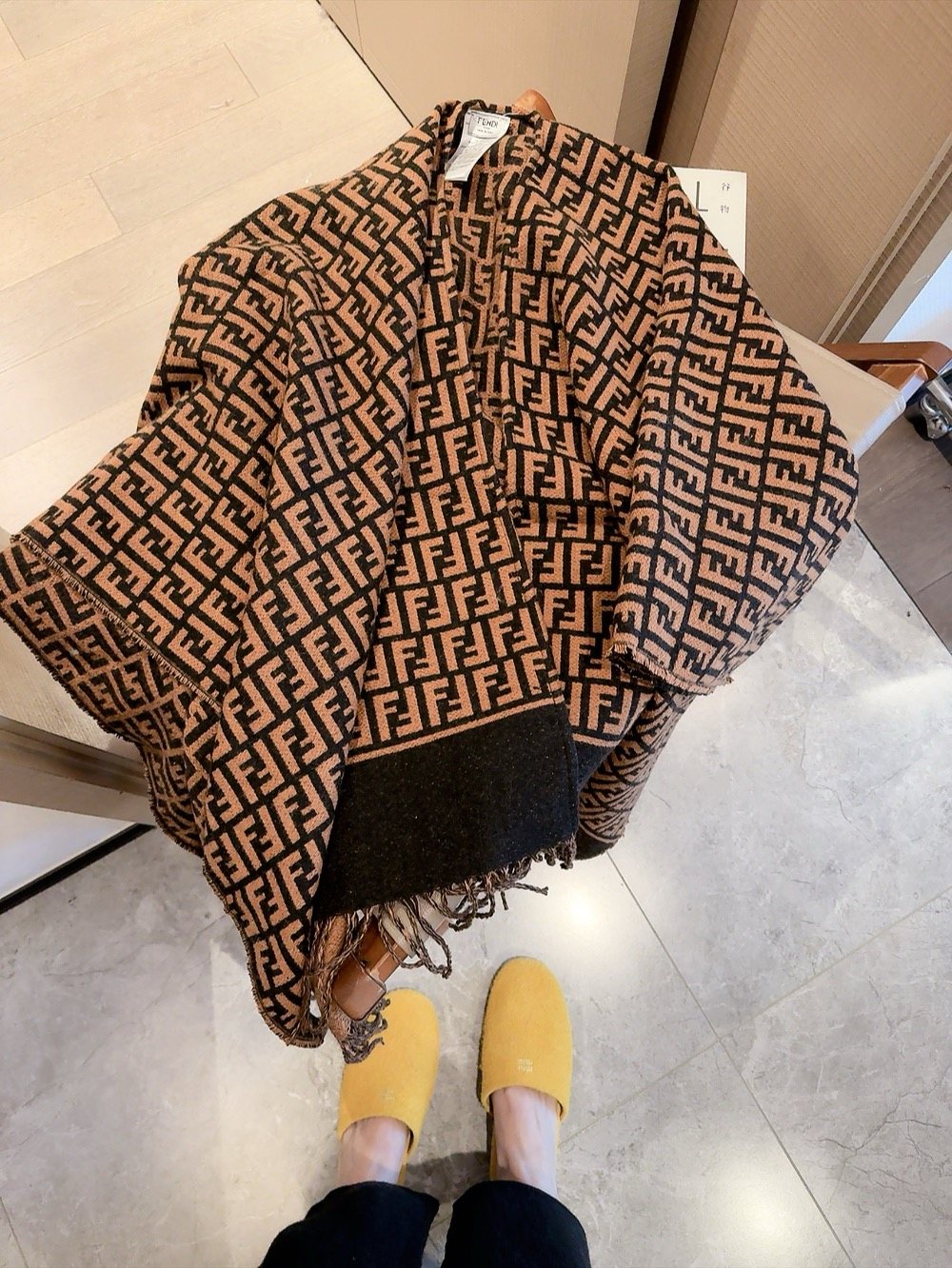 Fendi Brown and Black Fringed Cape