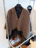 Fendi Brown and Black Fringed Cape