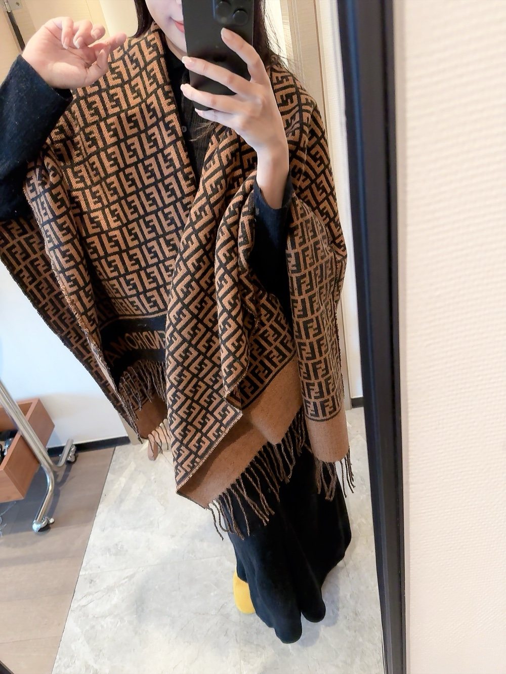 Fendi Brown and Black Fringed Cape