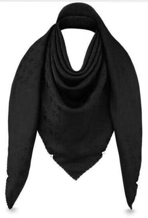 Black Draped Cowl-Neck Shawl