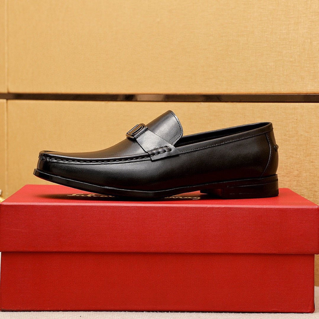Ferragamo Men's Black Buckle Loafers - Metal Buckle Detail