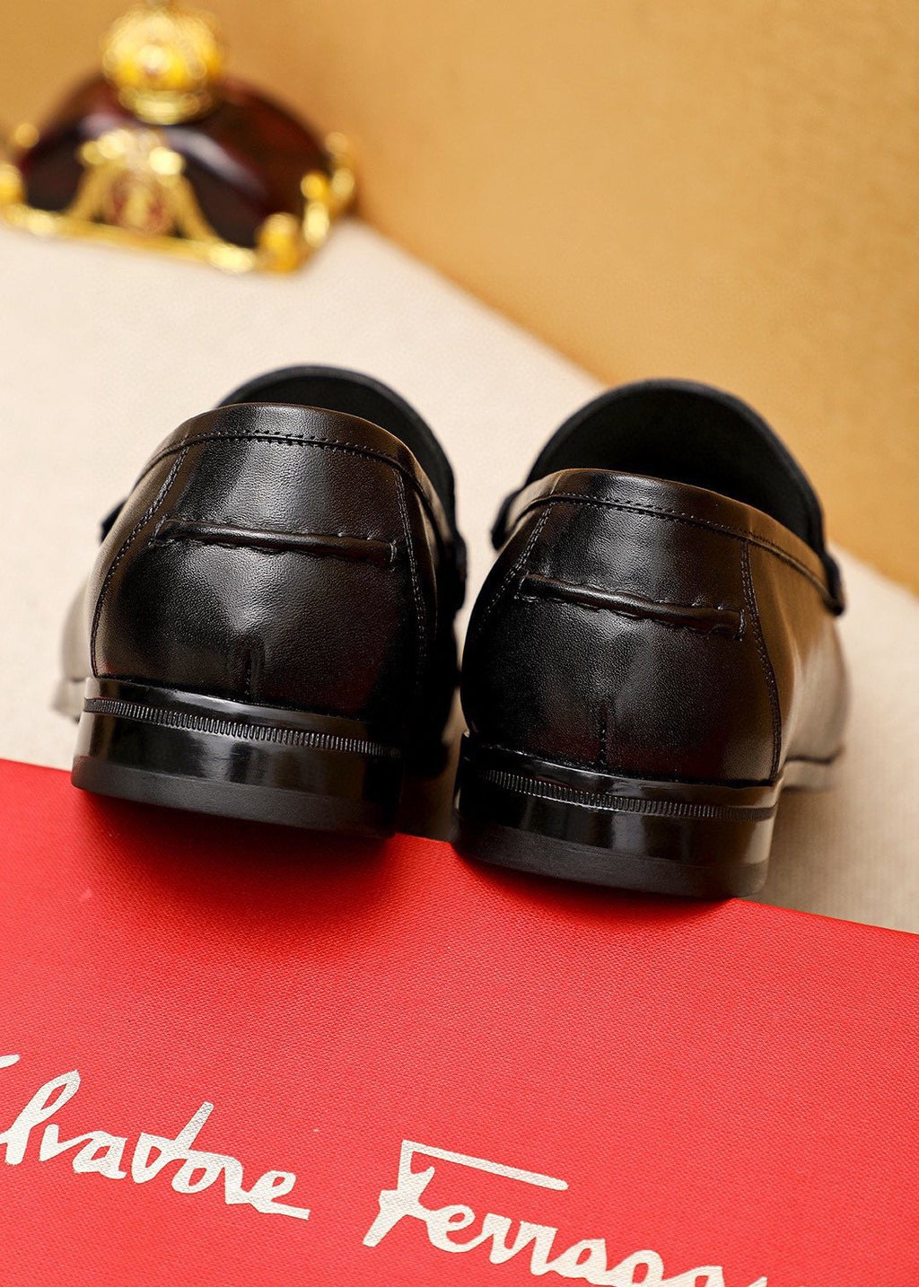 Ferragamo Men's Black Buckle Loafers - Metal Buckle Detail
