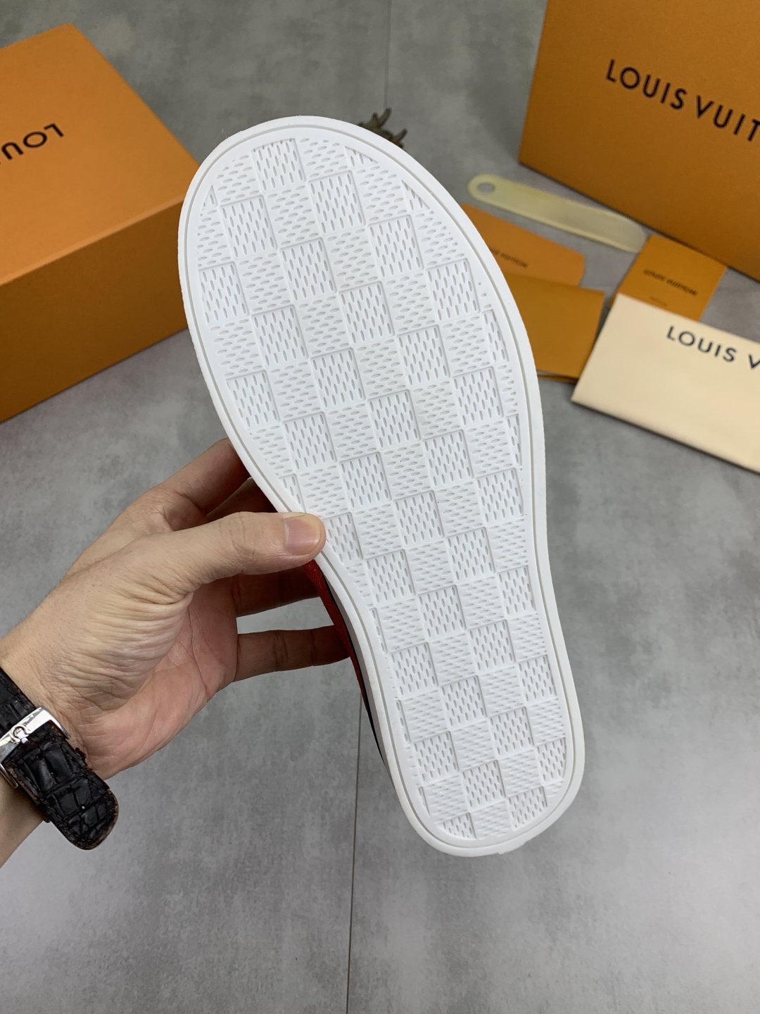 Louis Vuitton Coral Red Textured Low-Top Sneakers