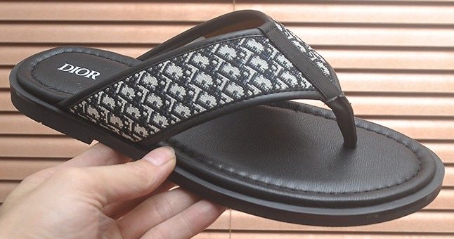 Dior Patterned Strap Thong Sandals - Layered Sole With Stitched Edge
