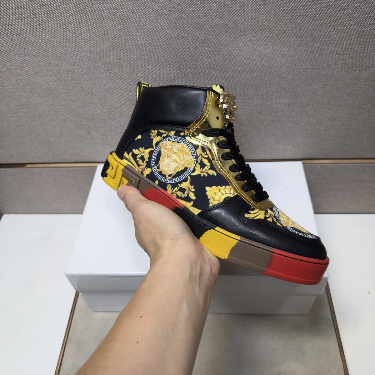 Versace Men's Gold High-Top Sneakers