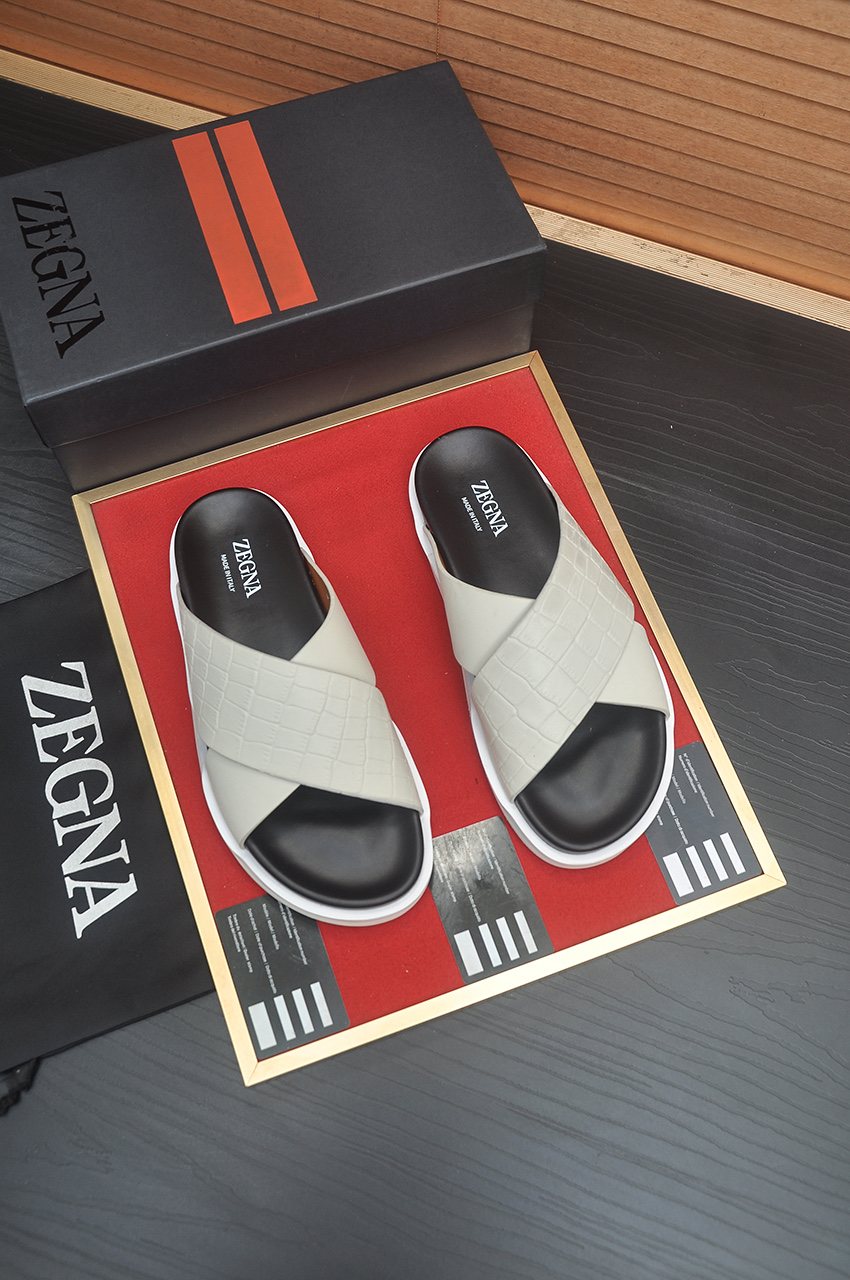Zegna Cross-Strap Slide Sandals